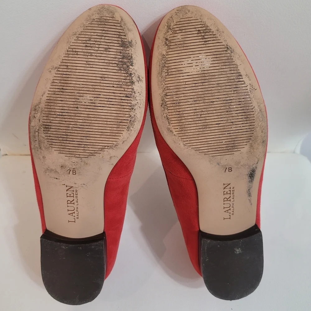 Ralph Lauren Red Suede Flats Clair Suede Smoking Slipper Size 7B/37